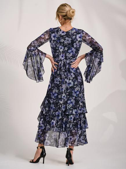 Jolie Moi Floral Ruffle Mesh Dress, Black Floral - view 2, Black Floral