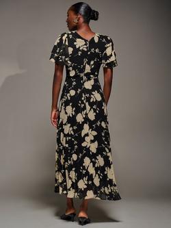 Jolie Moi Floral Ruffle Chiffon Dress, Black Floral - view 2, Black Floral
