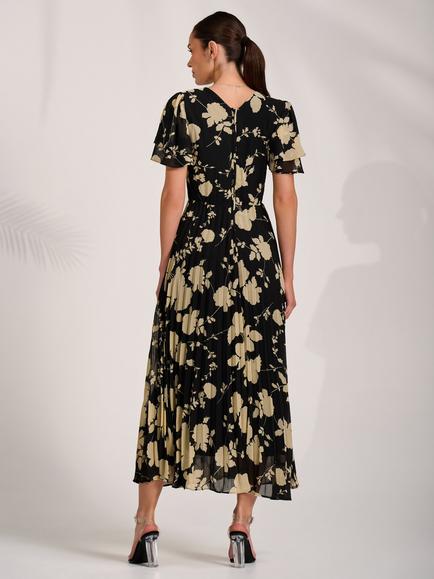 Jolie Moi Floral Ruffle Chiffon Dress, Black Floral - view 2, Black Floral