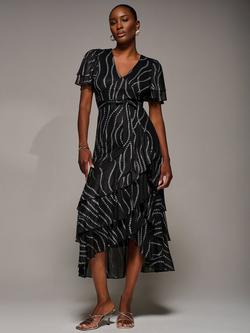 Jolie Moi Spot Mesh Angel Sleeve Dress, Black Spot, Black Spot