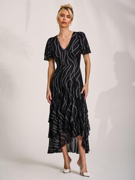Jolie Moi Spot Mesh Angel Sleeve Dress, Black Spot, Black Spot