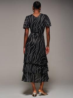 Jolie Moi Spot Mesh Angel Sleeve Dress, Black Spot - view 2, Black Spot