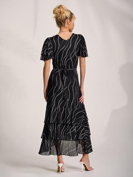 Jolie Moi Spot Mesh Angel Sleeve Dress, Black Spot - view 2, Black Spot