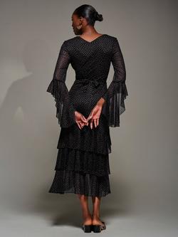 Jolie Moi Spot Ruffle Mesh Dress, Black Spot - view 2, Black Spot