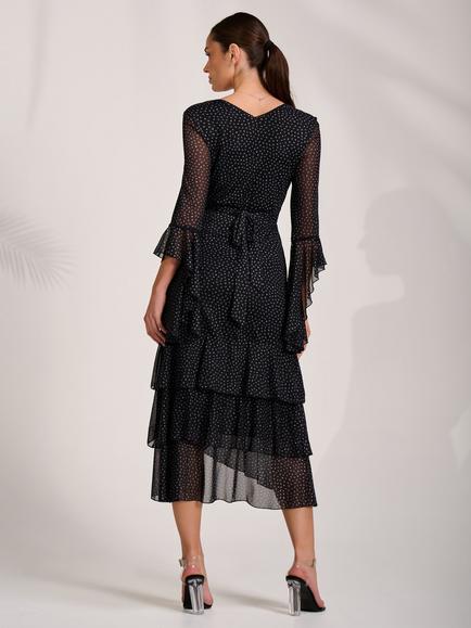 Jolie Moi Spot Ruffle Mesh Dress, Black Spot - view 2, Black Spot