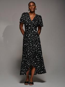Jolie Moi Spot Wrap Mesh Dress, Black Spot, Black Spot