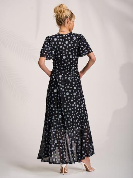 Jolie Moi Spot Wrap Mesh Dress, Black Spot - view 2, Black Spot