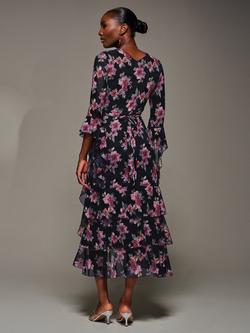 Jolie Moi Floral Ruffle Mesh Dress, Navy Floral - view 2, Navy Floral