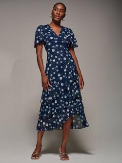 Jolie Moi Spot Mesh Angel Sleeve Dress, Navy Spot, Navy Spot
