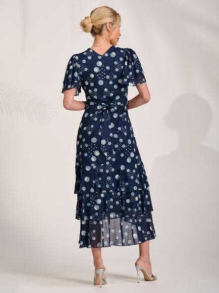 Jolie Moi Spot Mesh Angel Sleeve Dress, Navy Spot - view 2, Navy Spot