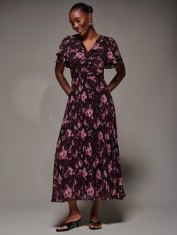 Jolie Moi Floral Ruffle Chiffon Dress, Purple Floral, Purple Floral