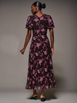 Jolie Moi Floral Ruffle Chiffon Dress, Purple Floral - view 2, Purple Floral