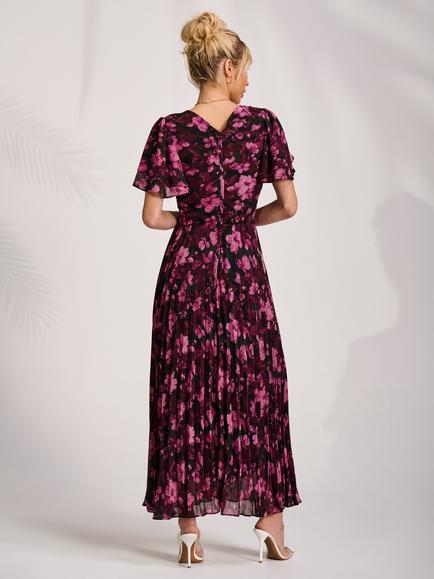Jolie Moi Floral Ruffle Chiffon Dress, Purple Floral - view 2, Purple Floral