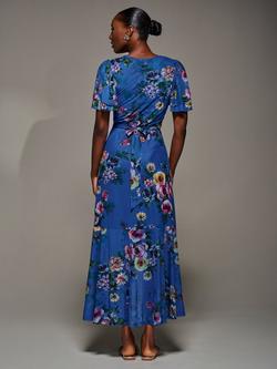 Jolie Moi Floral Wrap Mesh Maxi Dress, Royal Floral - view 2, Royal Floral