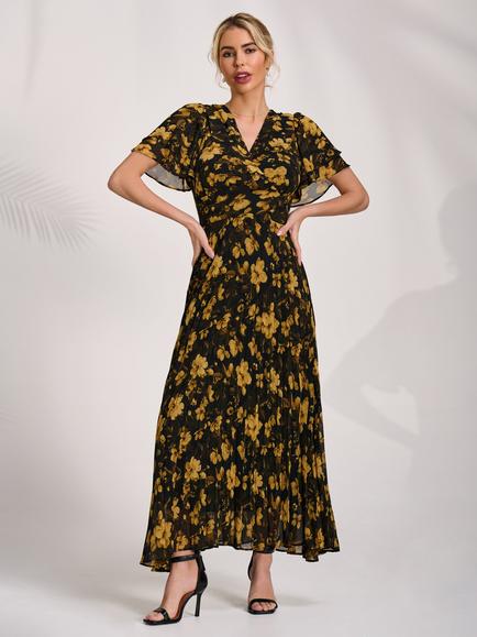 Jolie Moi Floral Ruffle Chiffon Maxi Dress, Yellow Floral, Yellow Floral