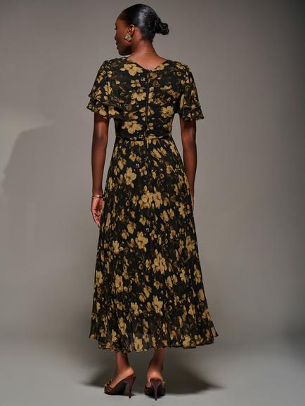 Jolie Moi Floral Ruffle Chiffon Maxi Dress, Yellow Floral - view 2, Yellow Floral