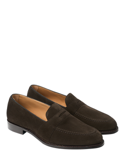 Cheaney Gracechurch D Suede Penny Loafers, Dark Brown - view 2, Dark Brown