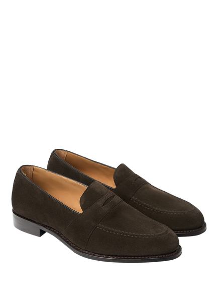 Cheaney Gracechurch D Suede Penny Loafers, Dark Brown - view 2, Dark Brown