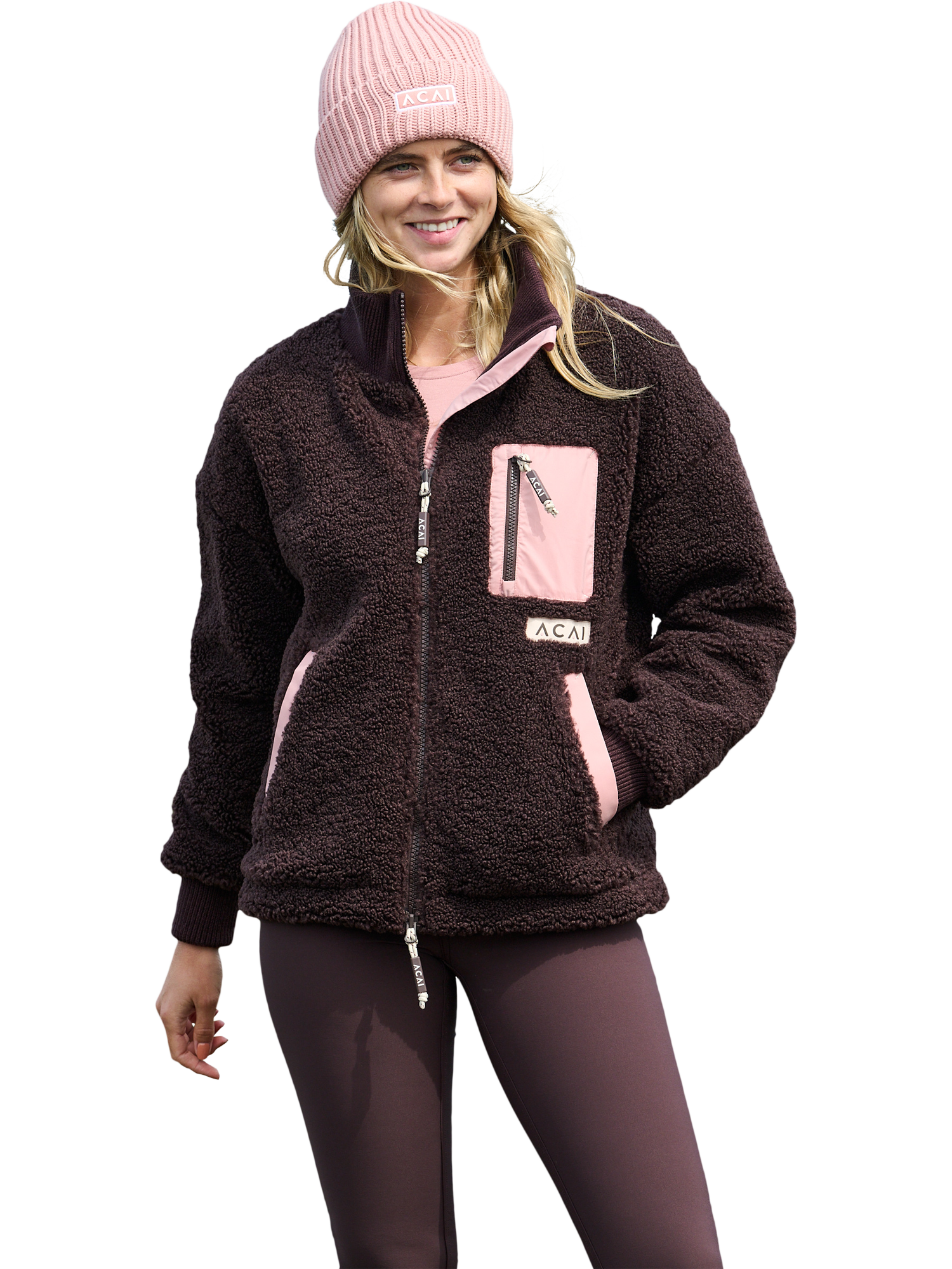 Product image 1 of 6, which shows ACAI Adventure Zipped Fleece, Chocolate Plum, 6