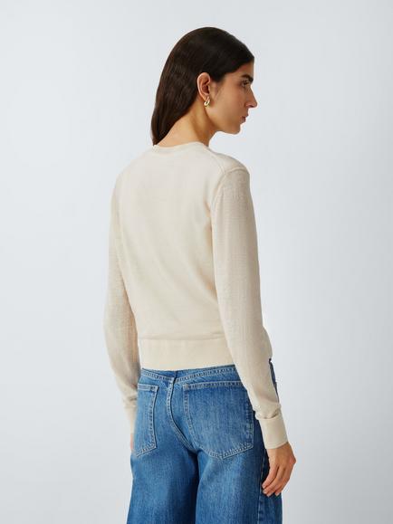 John Lewis Round Neck Linen Cardigan - view 2, Off White