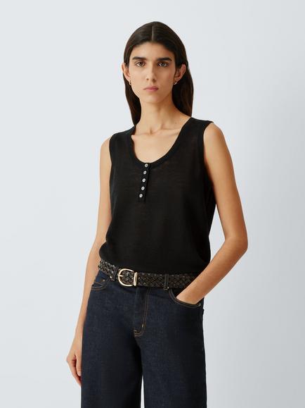 John Lewis Scoop Neck Linen Tank Top, Black