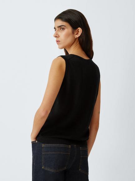 John Lewis Scoop Neck Linen Tank Top - view 2, Black