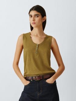 John Lewis Scoop Neck Linen Tank Top, Olive