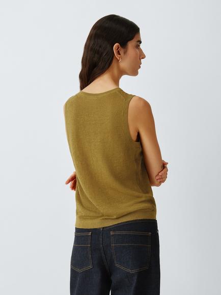 John Lewis Scoop Neck Linen Tank Top - view 2, Olive