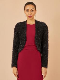 Yumi Metallic Open Neck Bolero Cropped Cardigan, Black