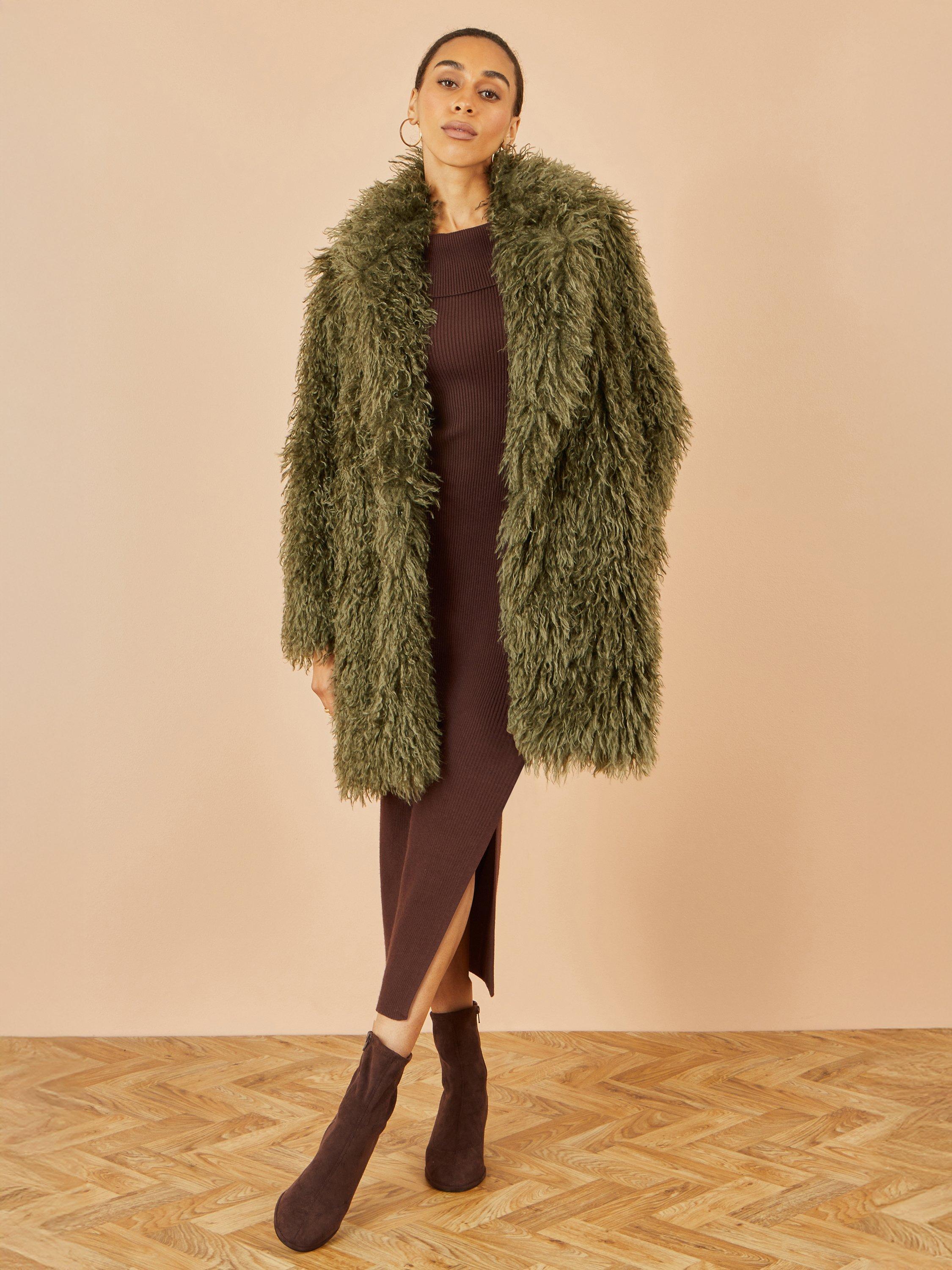 Product image 2 of 6, which shows Yumi Long Faux Fur Coat, Green, 8