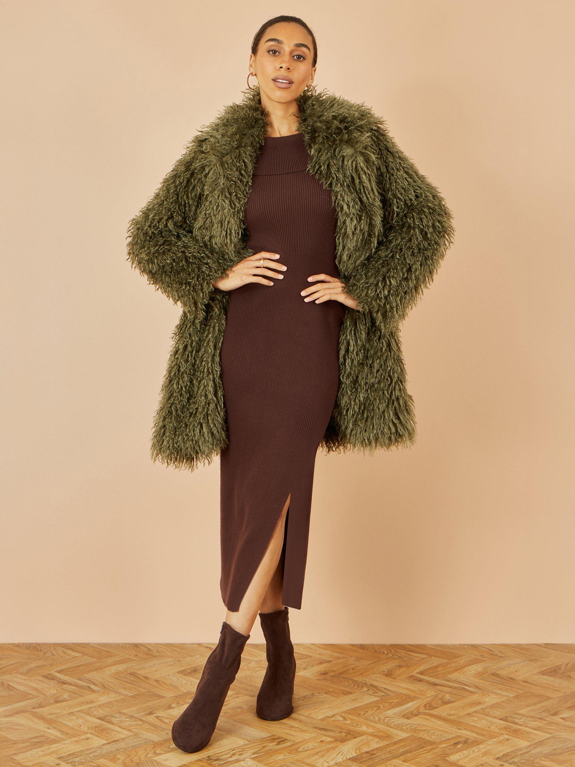 Product image 5 of 6, which shows Yumi Long Faux Fur Coat, Green, 8