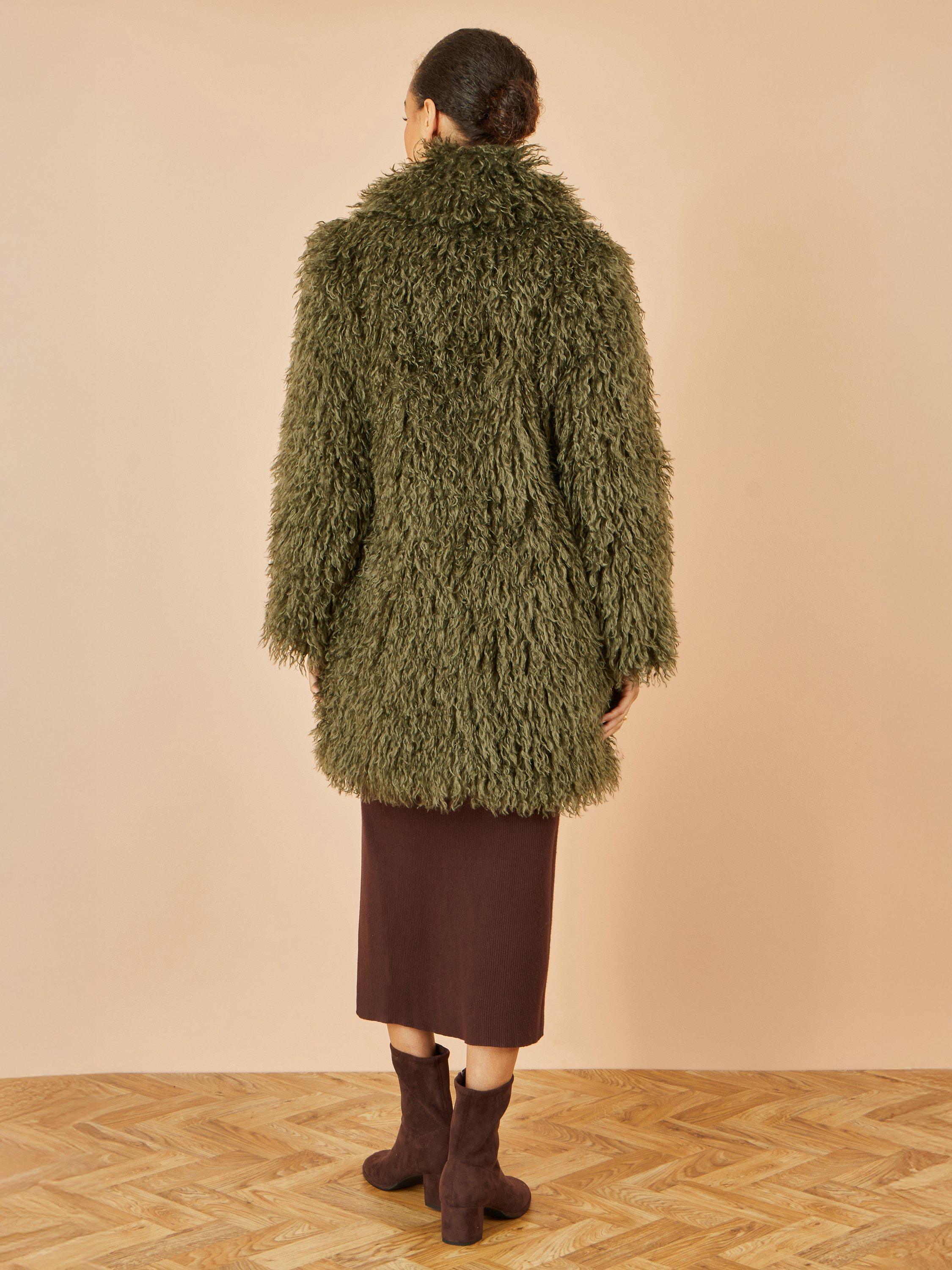 Product image 6 of 6, which shows Yumi Long Faux Fur Coat, Green, 8