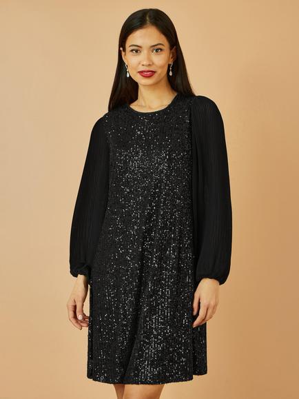 Yumi Velvet Sleeve Sequin Tunic Dress, Black, Black