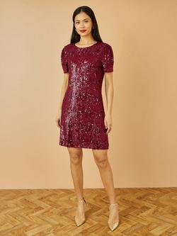 Yumi Sequin Short Sleeve Tunic Dress, Burgundy - view 2, Burgundy