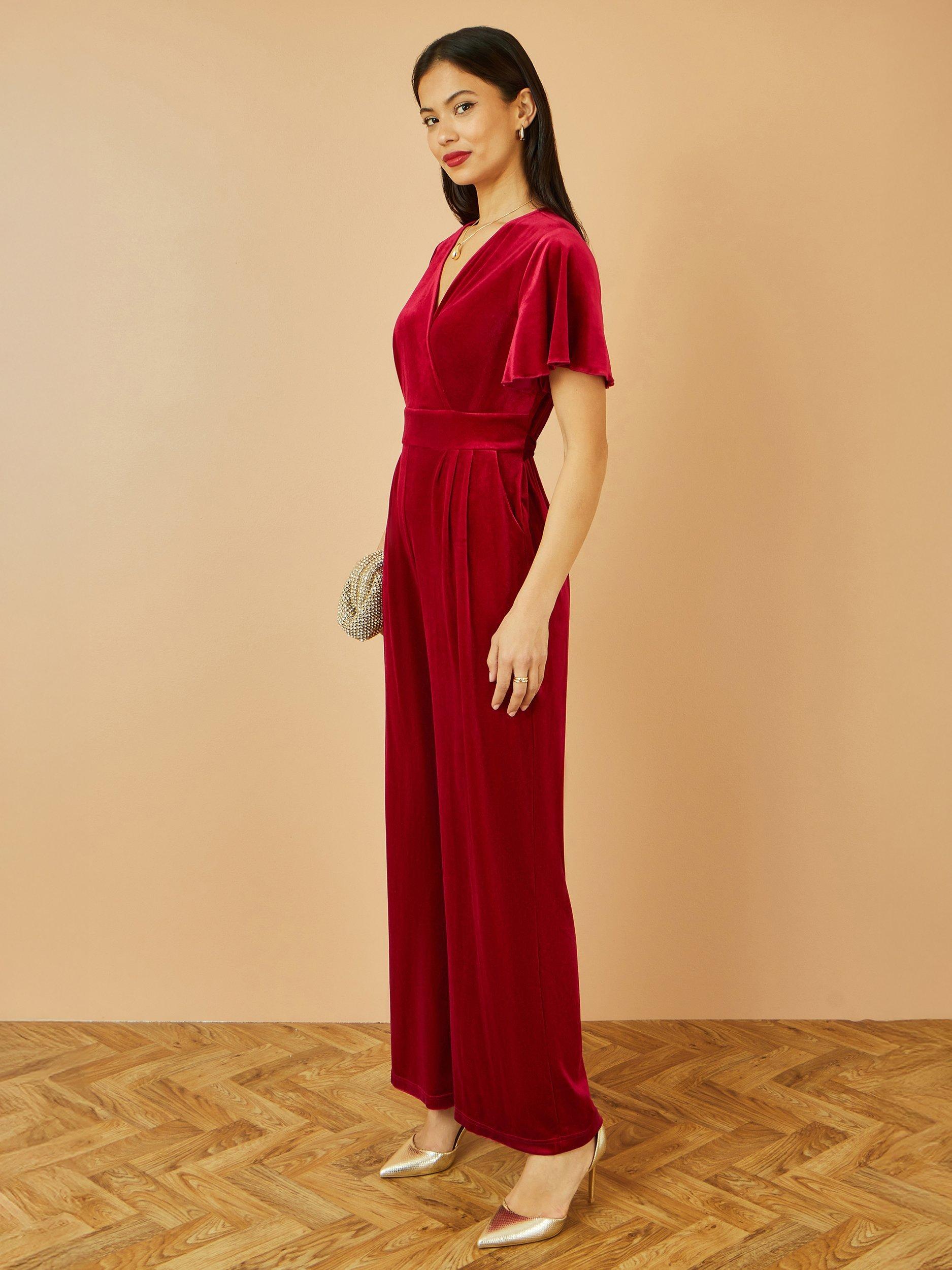 Product image 3 of 4, which shows Yumi Angel Sleeves V Neck Jumpsuit , Red, 8