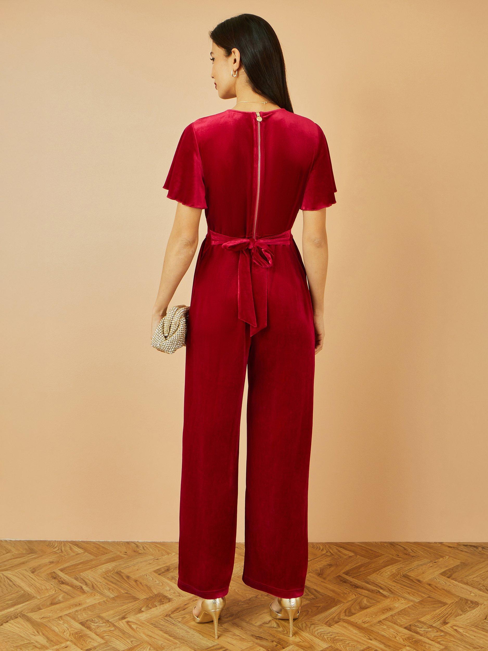 Product image 4 of 4, which shows Yumi Angel Sleeves V Neck Jumpsuit , Red, 8