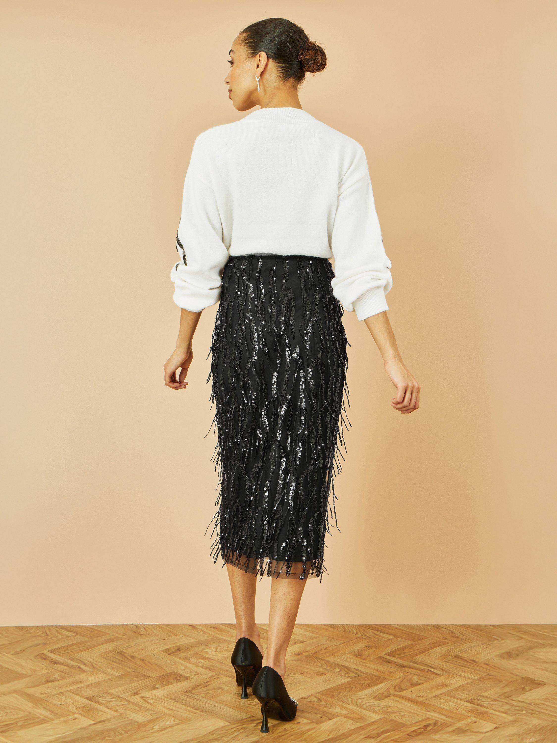 Product image 4 of 4, which shows Yumi Sequin Midi Skirt, Black, 8