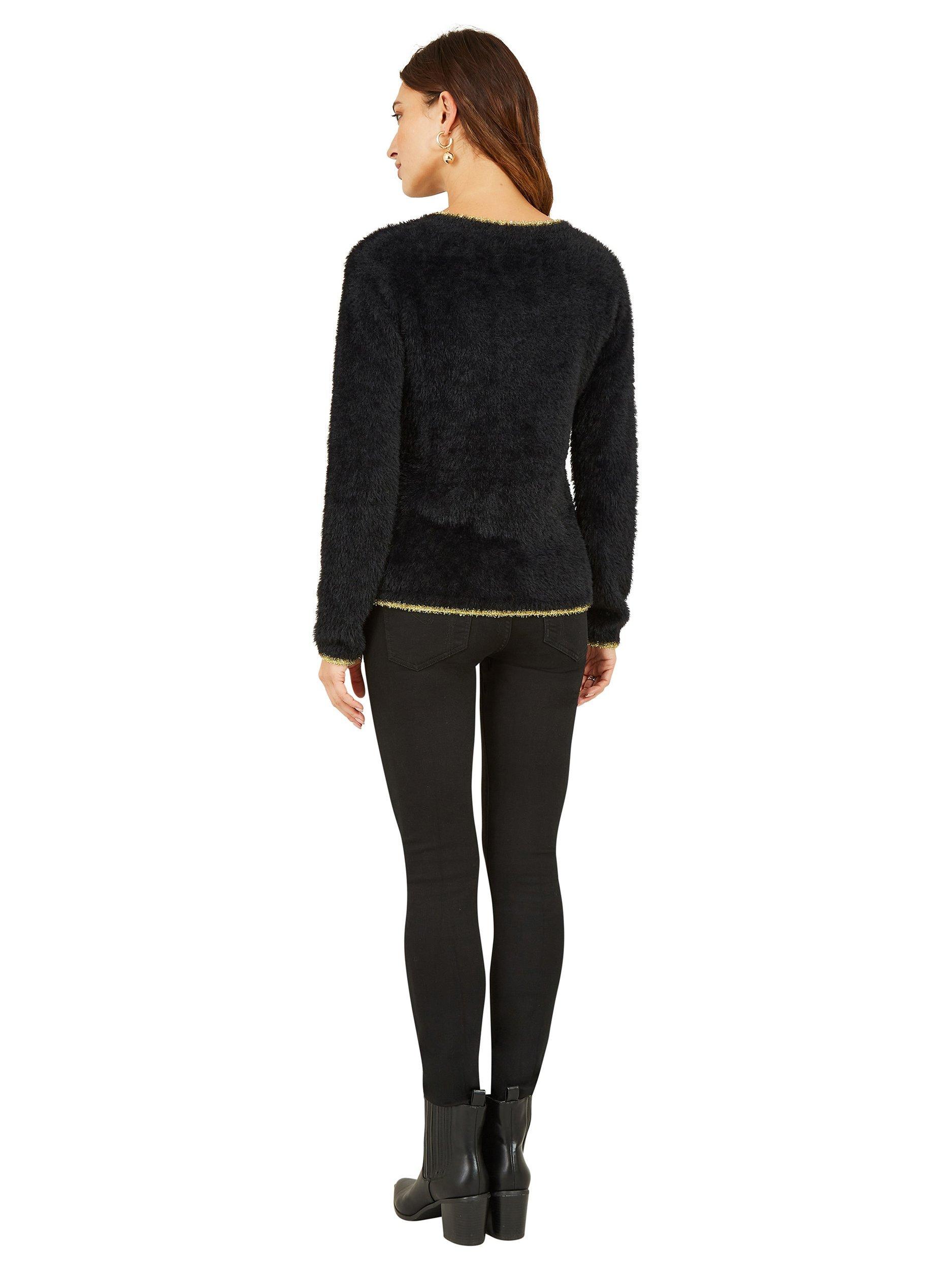Product image 3 of 4, which shows Yumi Fluffy Star Crew Neck Jumper, Black, S