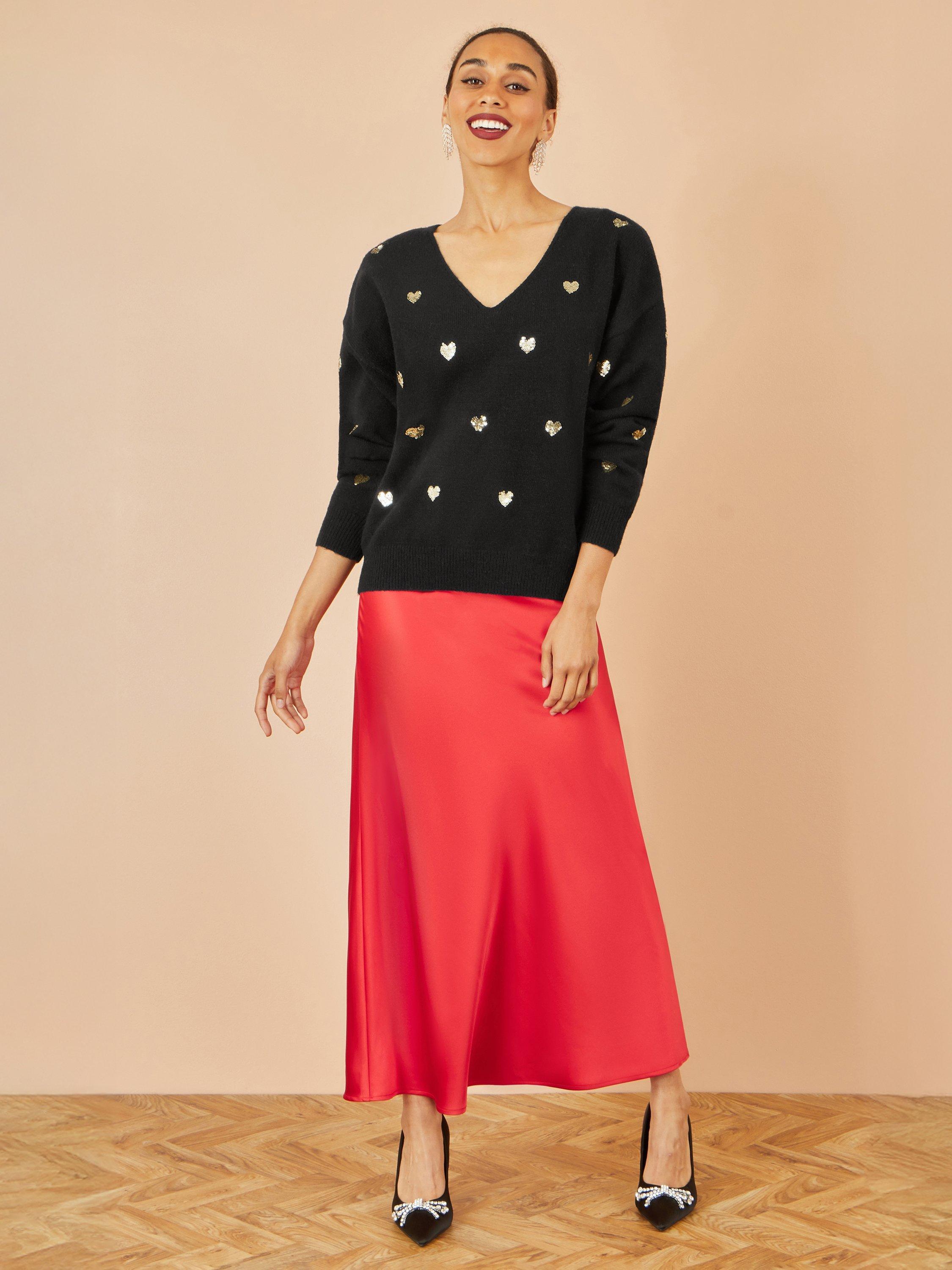 Product image 2 of 4, which shows Yumi Heart V Neck Jumper, Black, S-M