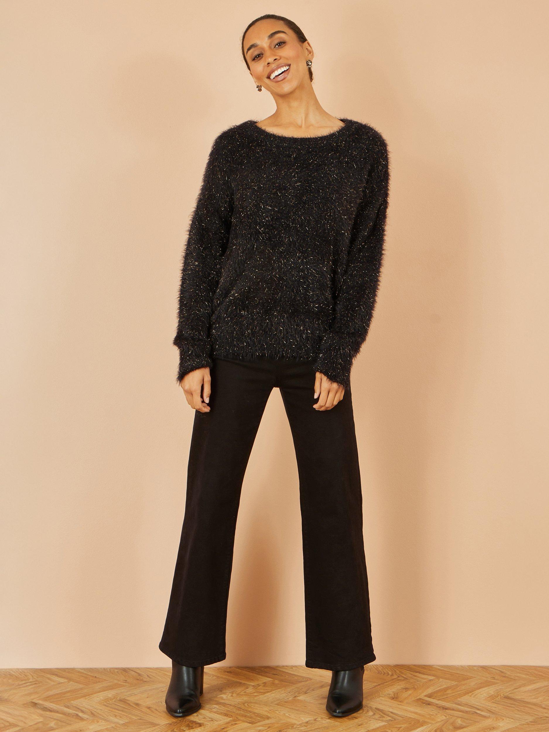 Product image 2 of 4, which shows Yumi Metallic Crew Neck Jumper, Black, S