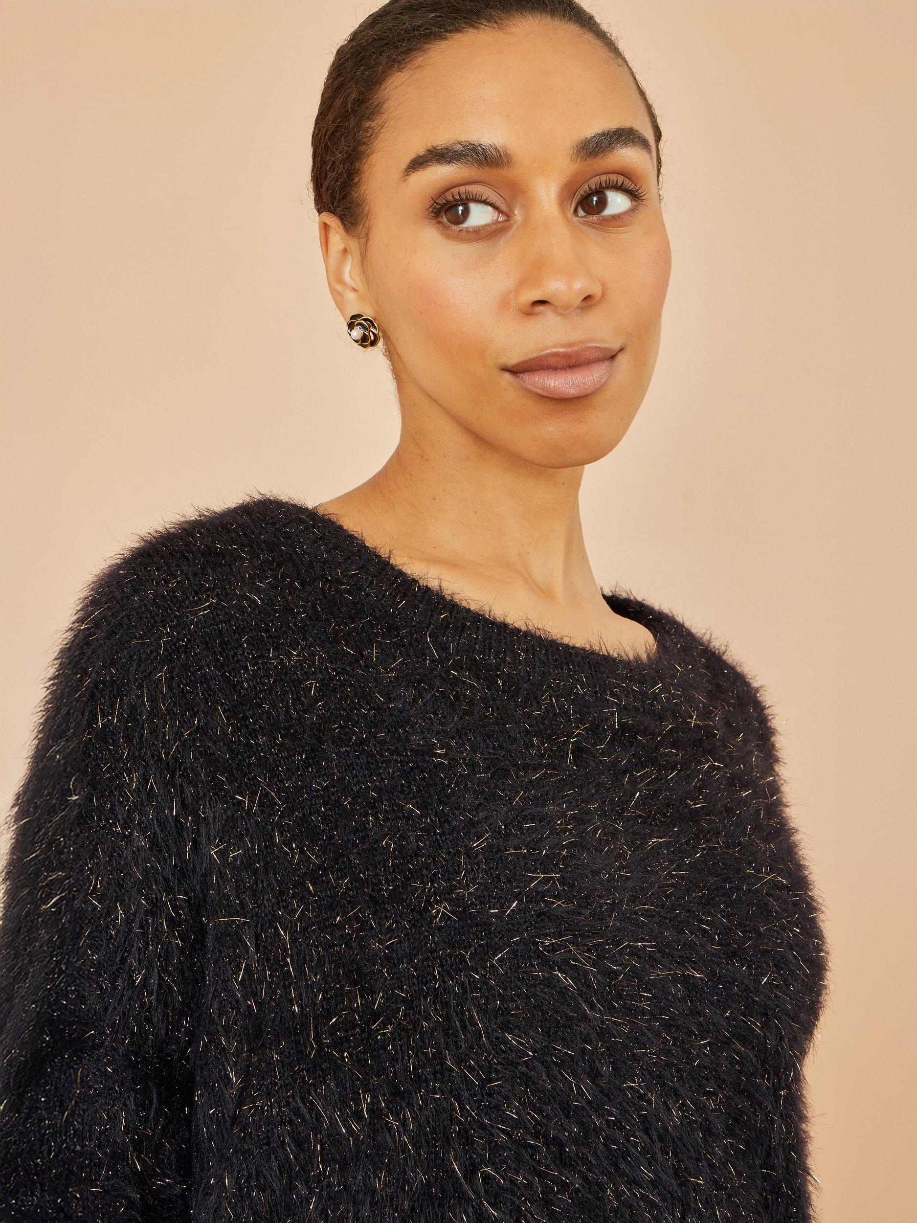 Product image 3 of 4, which shows Yumi Metallic Crew Neck Jumper, Black, S