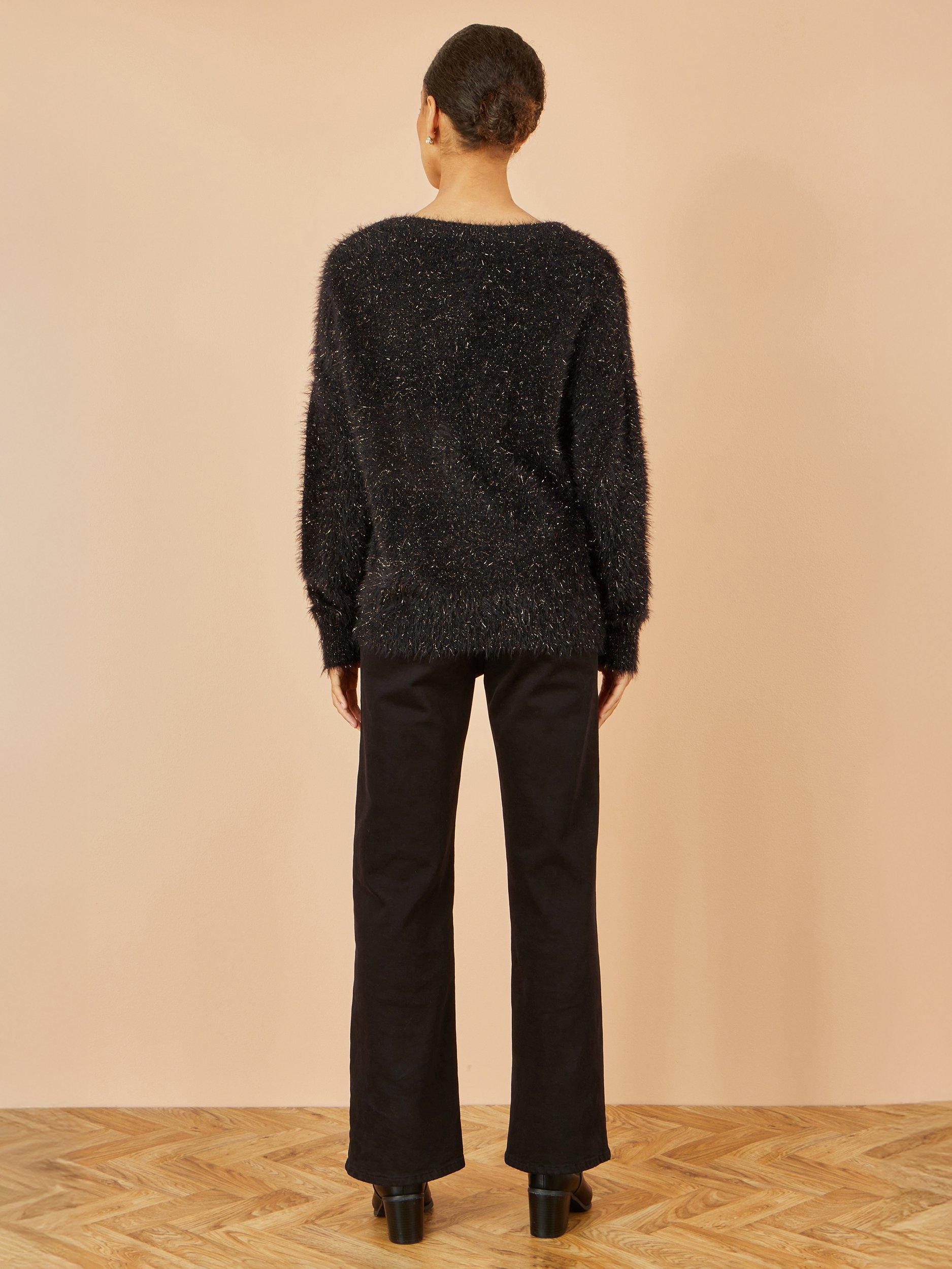 Product image 4 of 4, which shows Yumi Metallic Crew Neck Jumper, Black, S