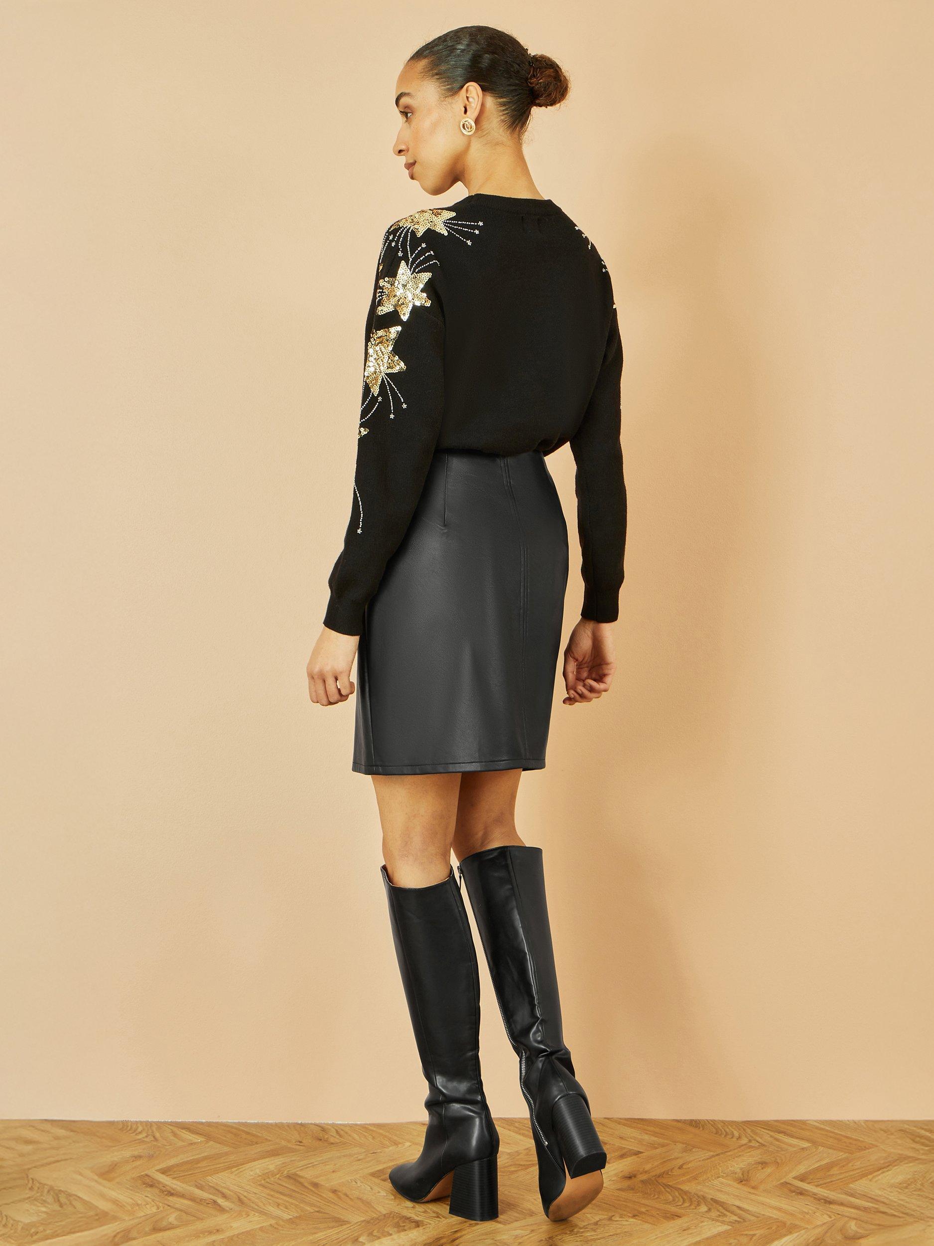 Product image 4 of 5, which shows Yumi Sequin Star Crew Neck Jumper, Black, S