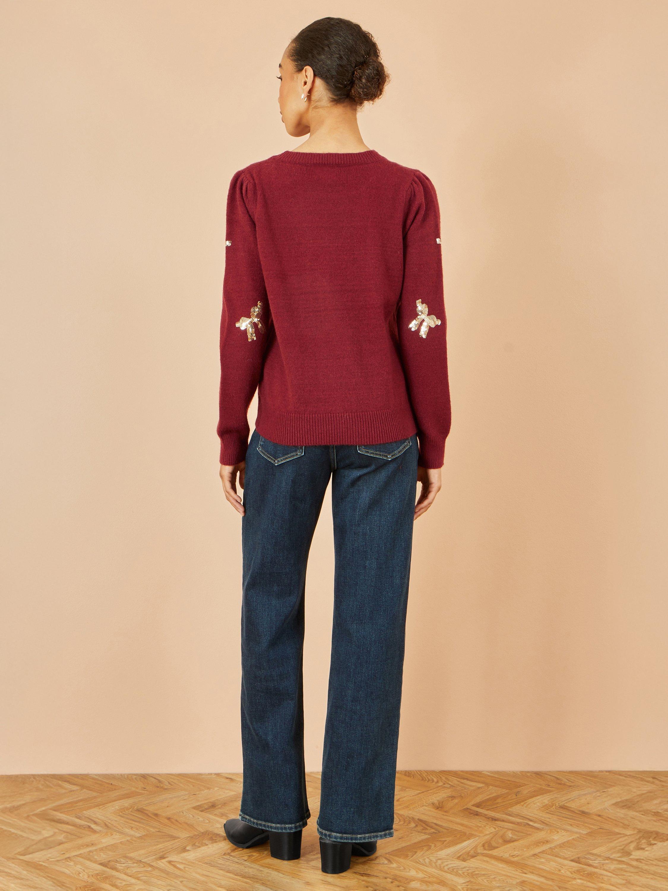 Product image 5 of 5, which shows Yumi Bow Crew Neck Jumper, Burgundy, S