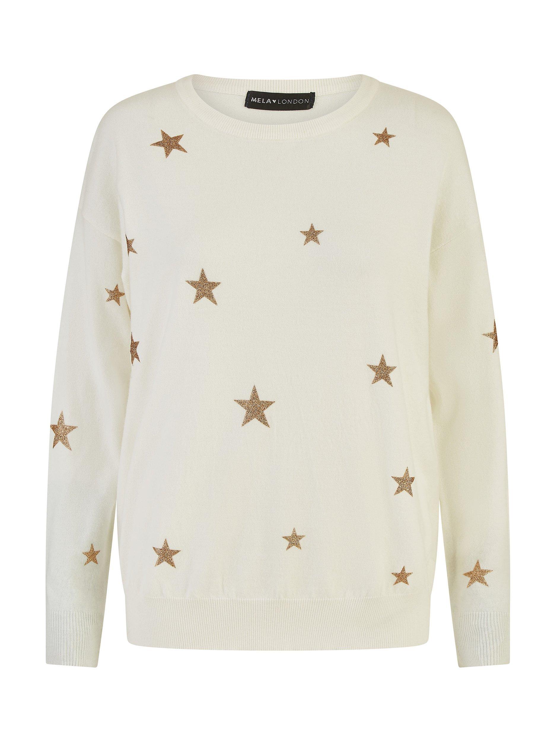 Product image 4 of 4, which shows Yumi Star Crew Neck Jumper, Ivory, S