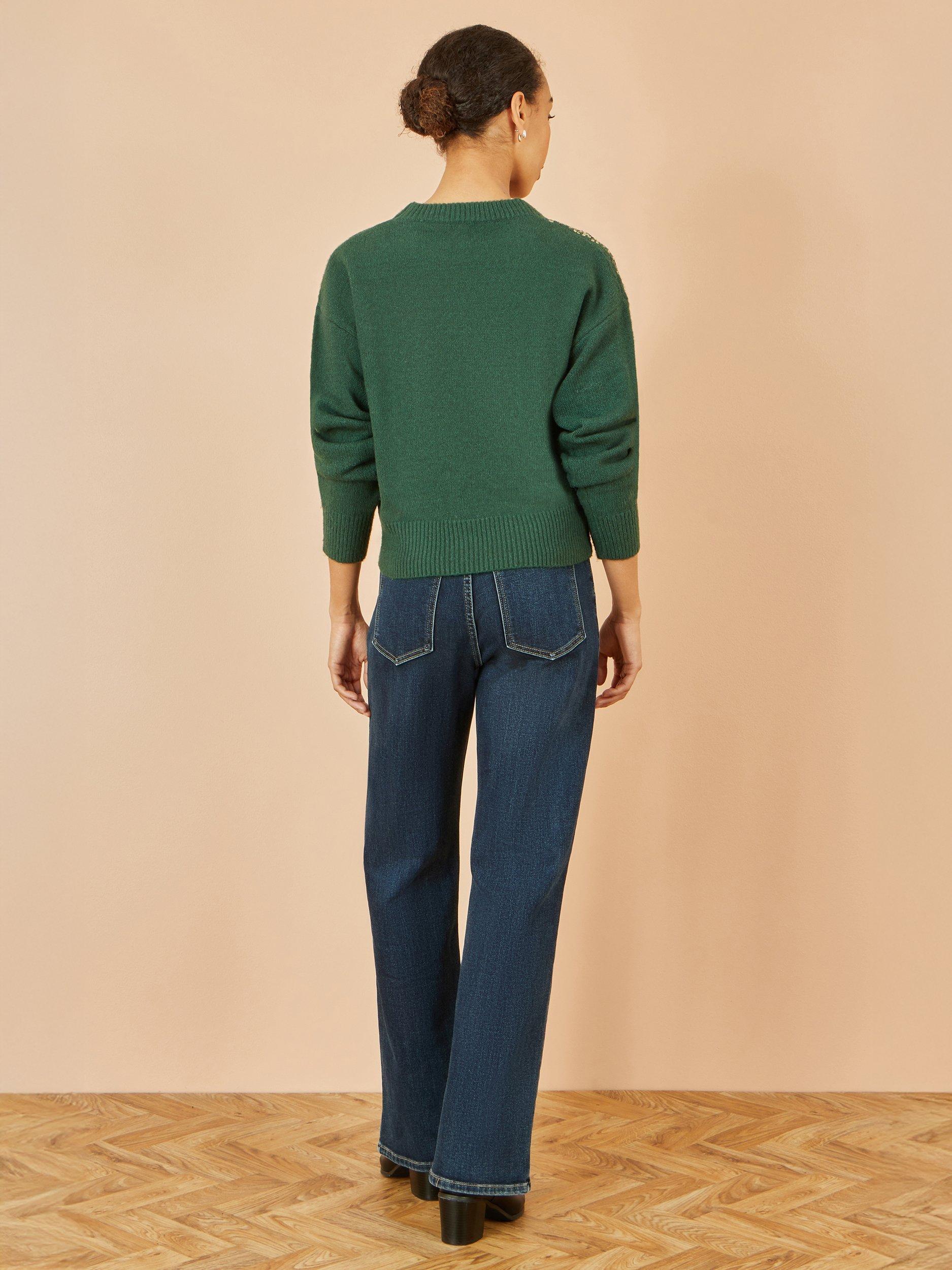 Product image 4 of 4, which shows Yumi Crew Neck Sequin Jumper, Green, S