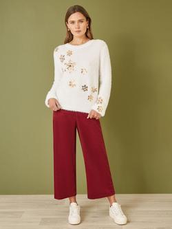 Yumi Sequin Snowflake Fluffy Crew Neck Jumper - view 2, Ivory