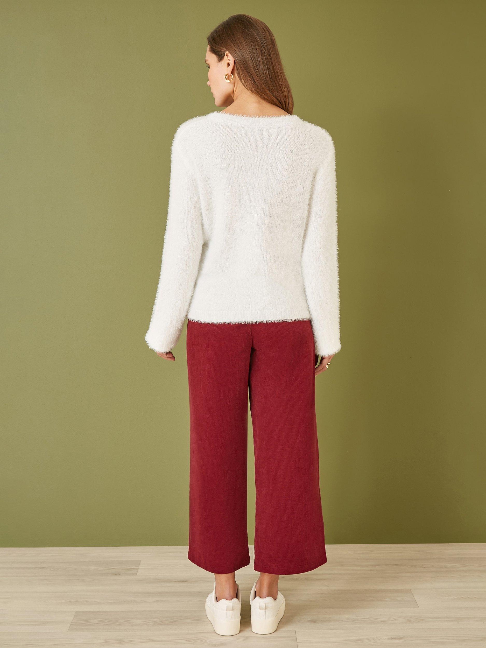 Product image 4 of 5, which shows Yumi Sequin Snowflake Fluffy Crew Neck Jumper , Ivory, S