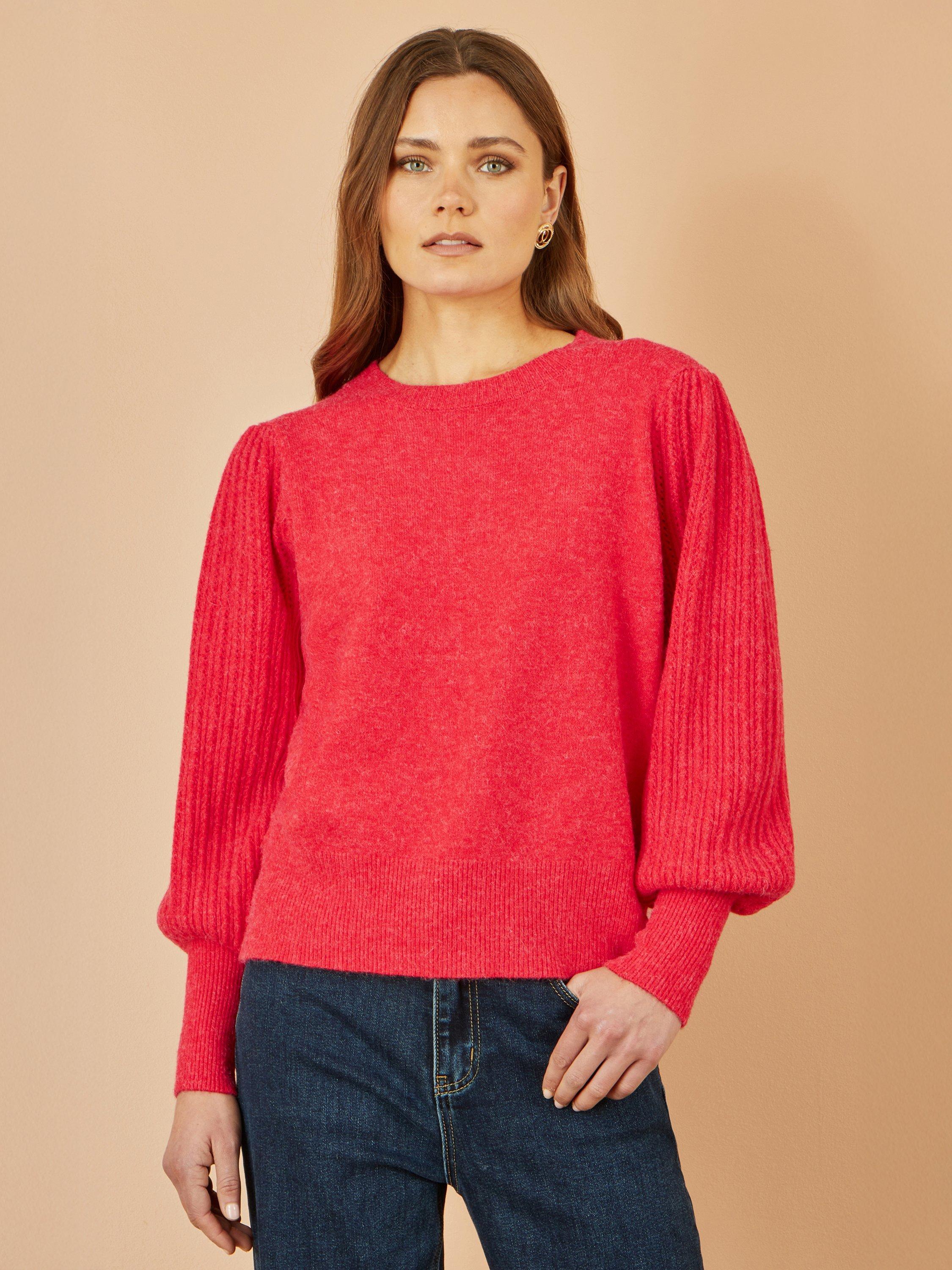 Product image 1 of 5, which shows Yumi Balloon Sleeve Crew Neck Jumper, Red, S