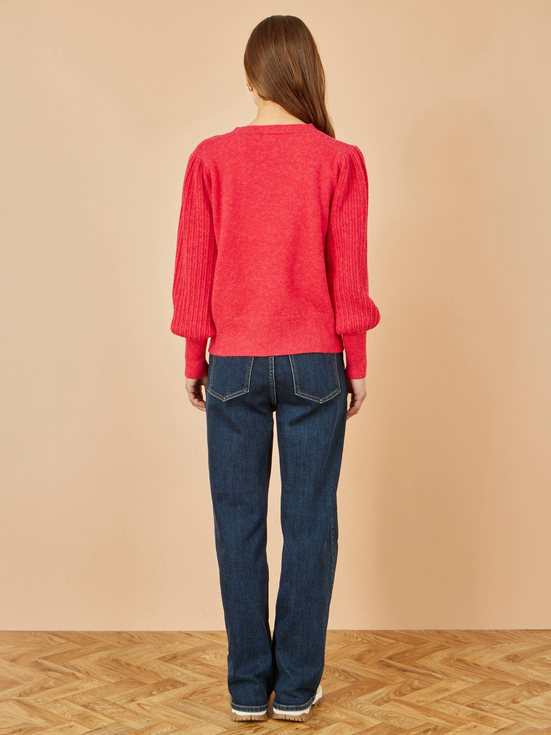 Product image 5 of 5, which shows Yumi Balloon Sleeve Crew Neck Jumper, Red, S